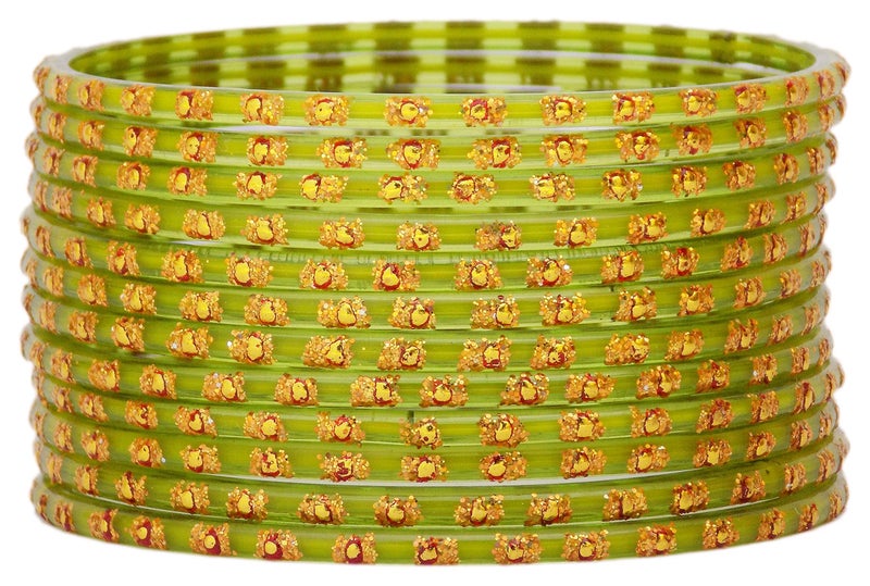 JD'Z COLLECTION Glass Bangles For Women, Indian Traditional Jewelry Glass Bangle Set for Ethnic Daily Wear, Bridal Bangles for Indian Marriage (Set of 12-2.4) - Light Green - Image 1